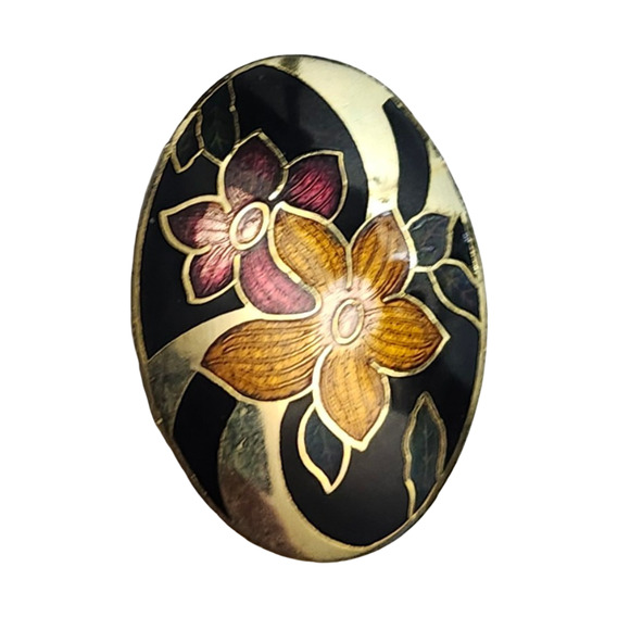 Vtg Enamel Cloissone Round Butterfly Pin Vrooch - Picture 1 of 3